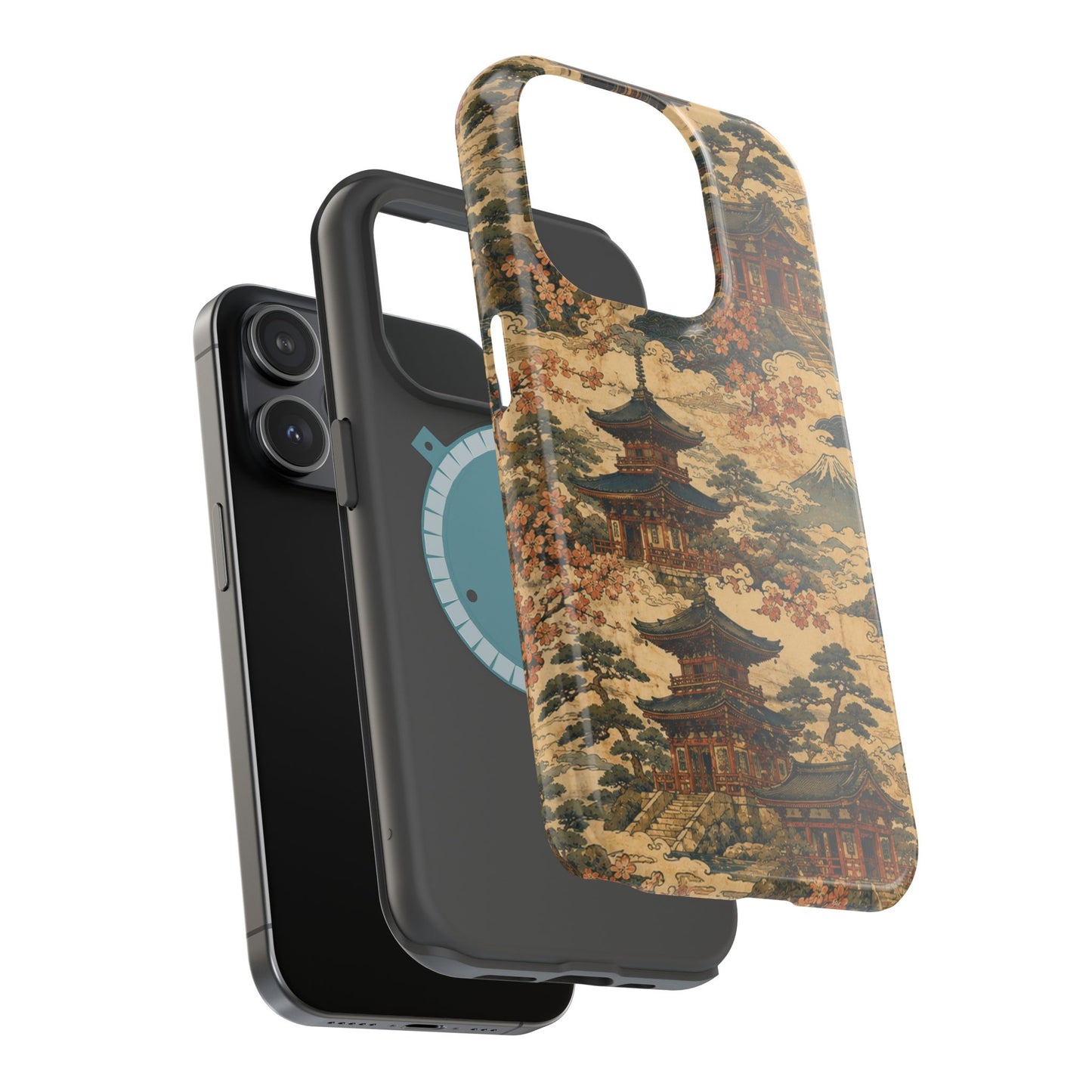 Vintage Japanese Temple Painting Magnetic Impact-Resistant iPhone Cases