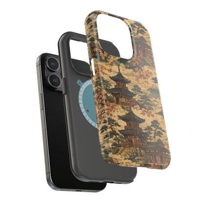 Vintage Japanese Temple Painting Magnetic Impact-Resistant iPhone Cases