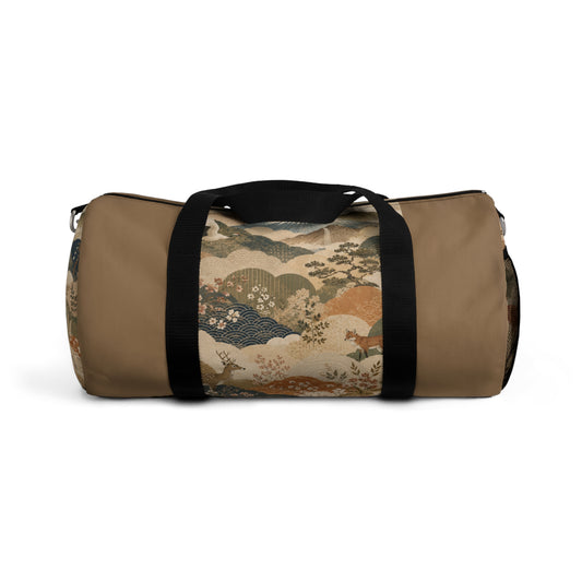 Vintage Japanese Earth Brown Animal Landscape Duffel Gym Bag