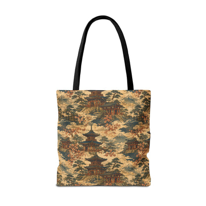 Vintage Japanese Temple Painting Full Art Tote Bag