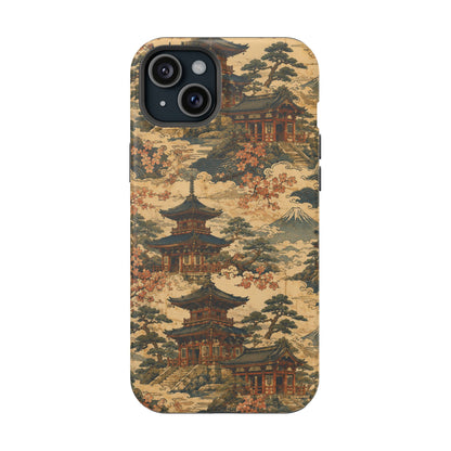 Vintage Japanese Temple Painting Magnetic Impact-Resistant iPhone Cases