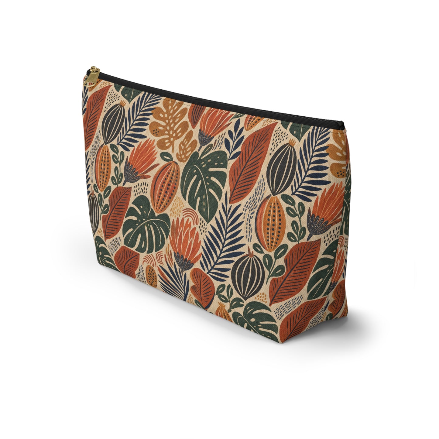 African Tribal Botanical Cacti Leaf Accessory Pouch Makeup Bag