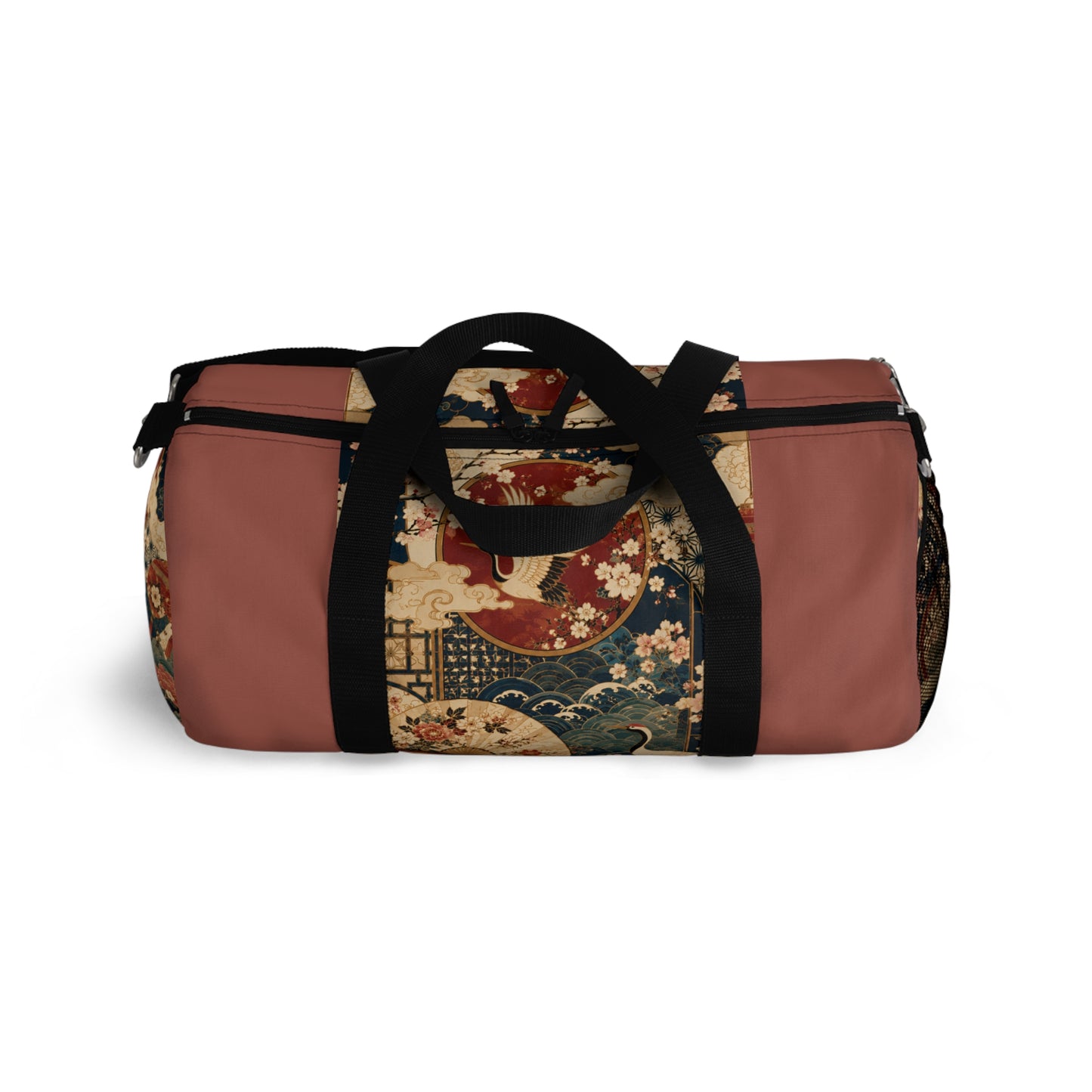 East Asian Floral Crane Salmon Rose Duffel Gym Bag