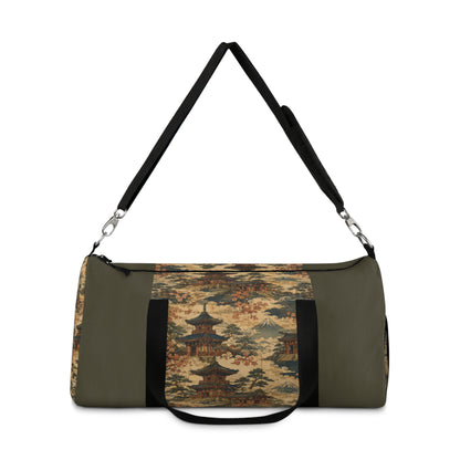 Vintage Japanese Military Green Temple Painting Duffel Gym Bag