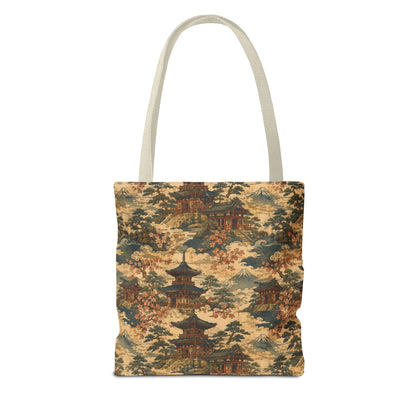 Vintage Japanese Temple Painting Full Art Tote Bag
