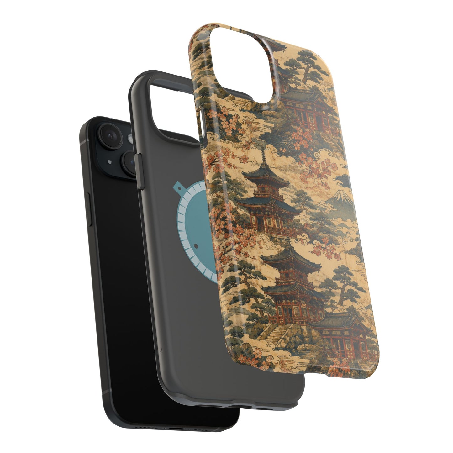 Vintage Japanese Temple Painting Magnetic Impact-Resistant iPhone Cases