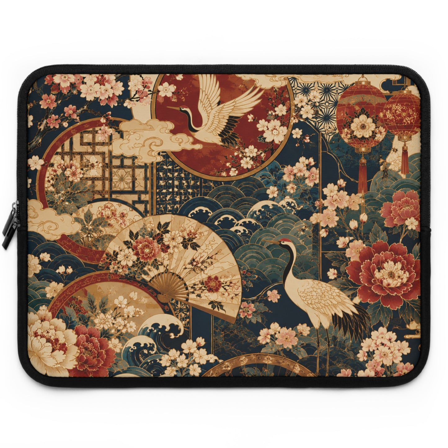 East Asian Floral Crane Pillow Case
