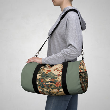 East Asian Vintage Landscape Pastel Green Duffel Gym Bag