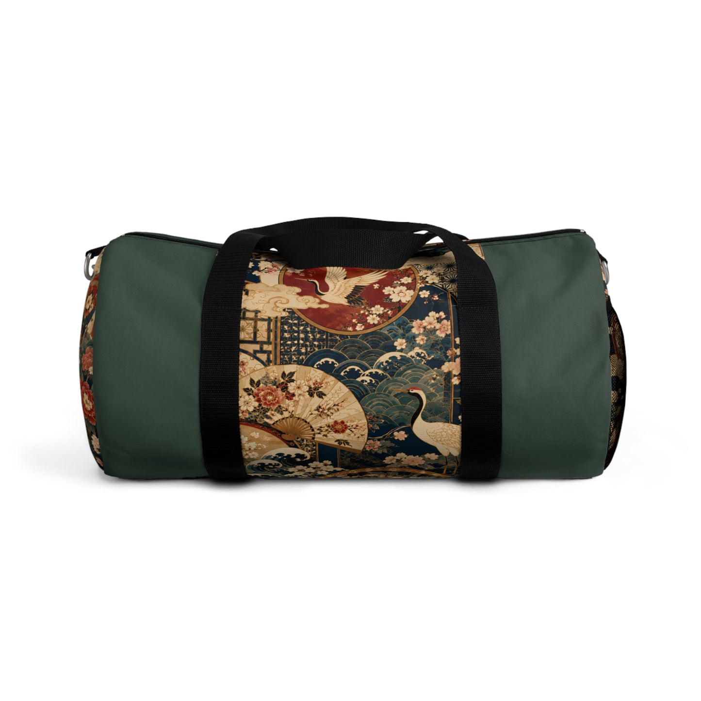 East Asian Floral Crane Sage Green Duffel Gym Bag