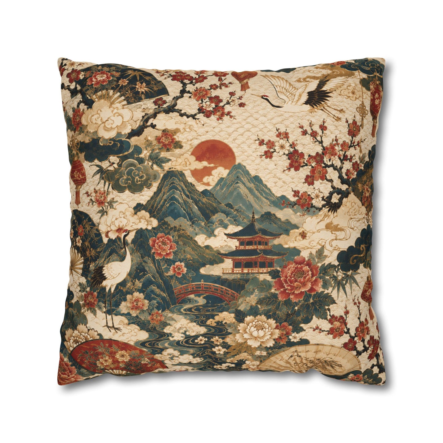 East Asian Vintage Landscape Pillow Case