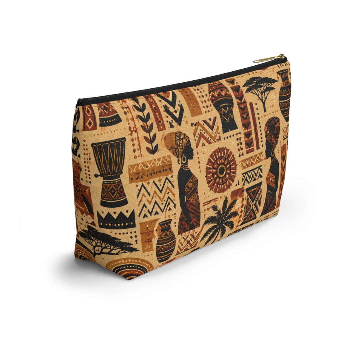 African Tribal Ethnic Silhouette Pattern Accessory Pouch Makeup Bag