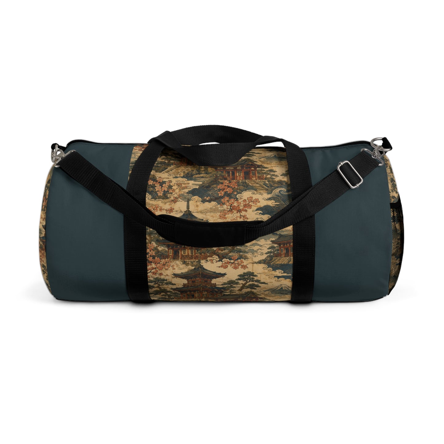 Vintage Japanese Dusty Peacock Temple Painting Duffel Gym Bag