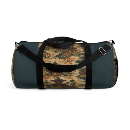 Vintage Japanese Dusty Peacock Temple Painting Duffel Gym Bag