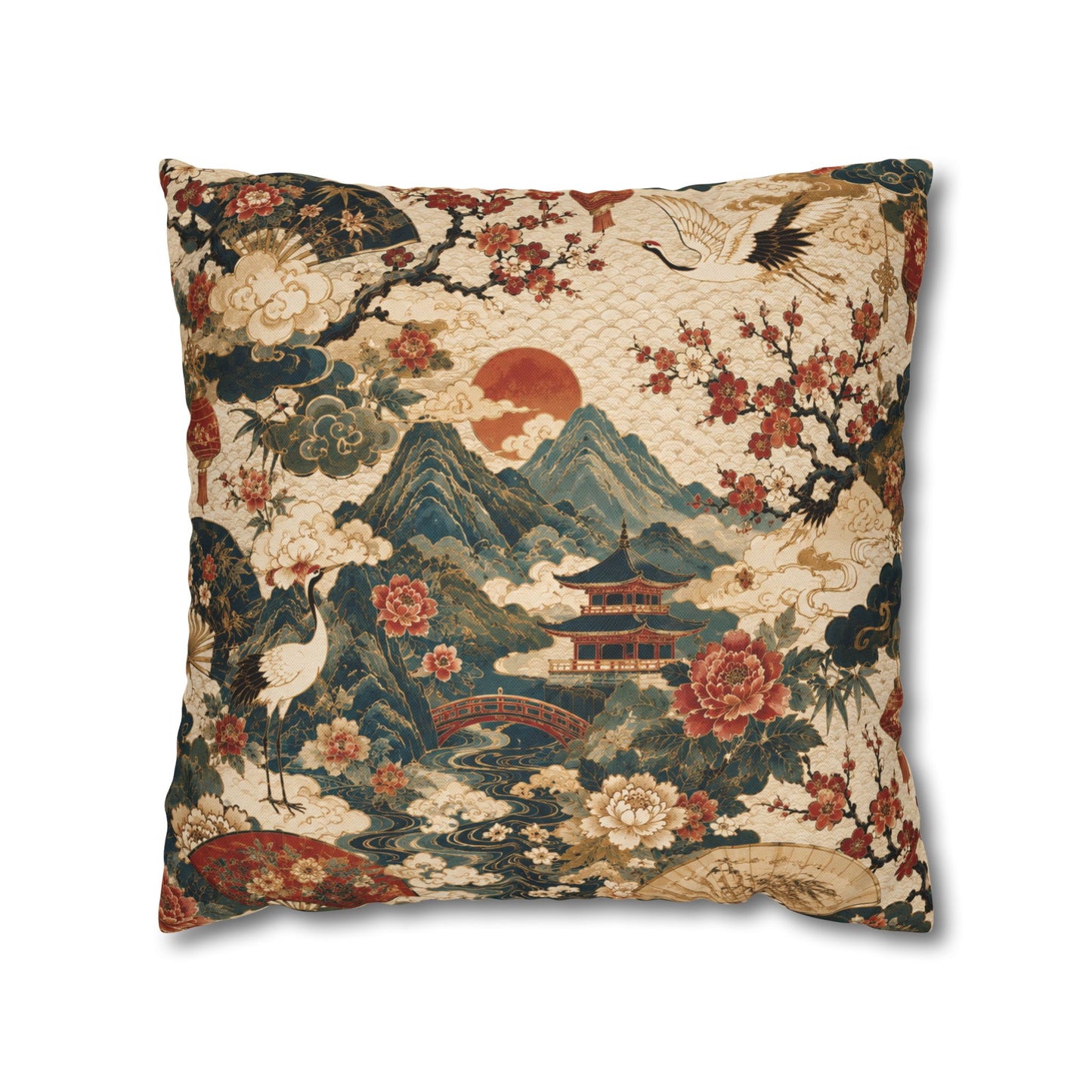 East Asian Vintage Landscape Pillow Case