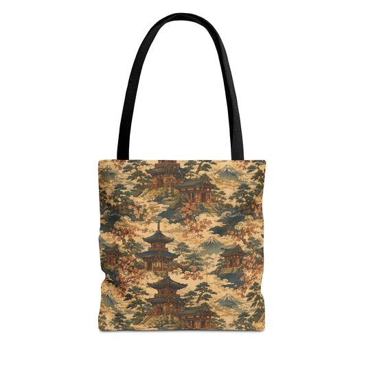 Vintage Japanese Temple Painting Full Art Tote Bag