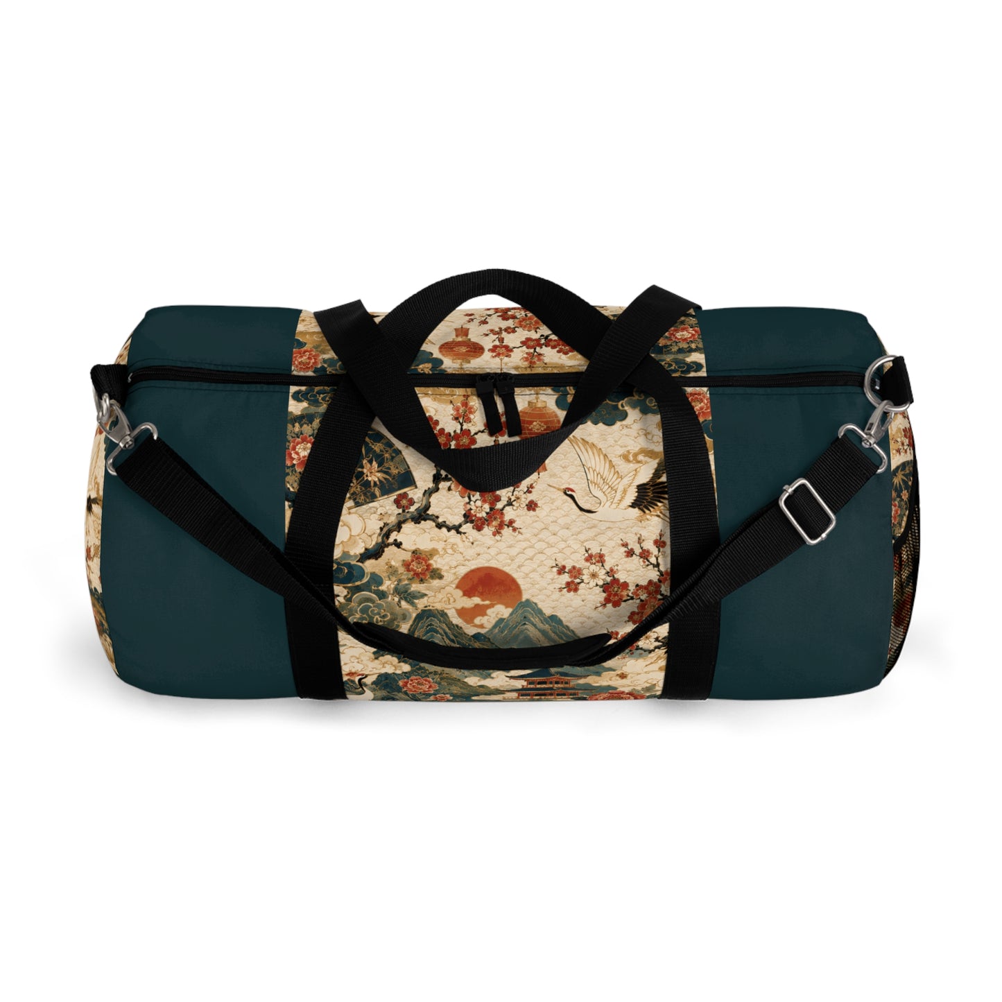 East Asian Vintage Landscape Navy Blue Duffel Gym Bag