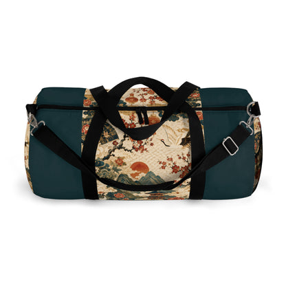 East Asian Vintage Landscape Navy Blue Duffel Gym Bag