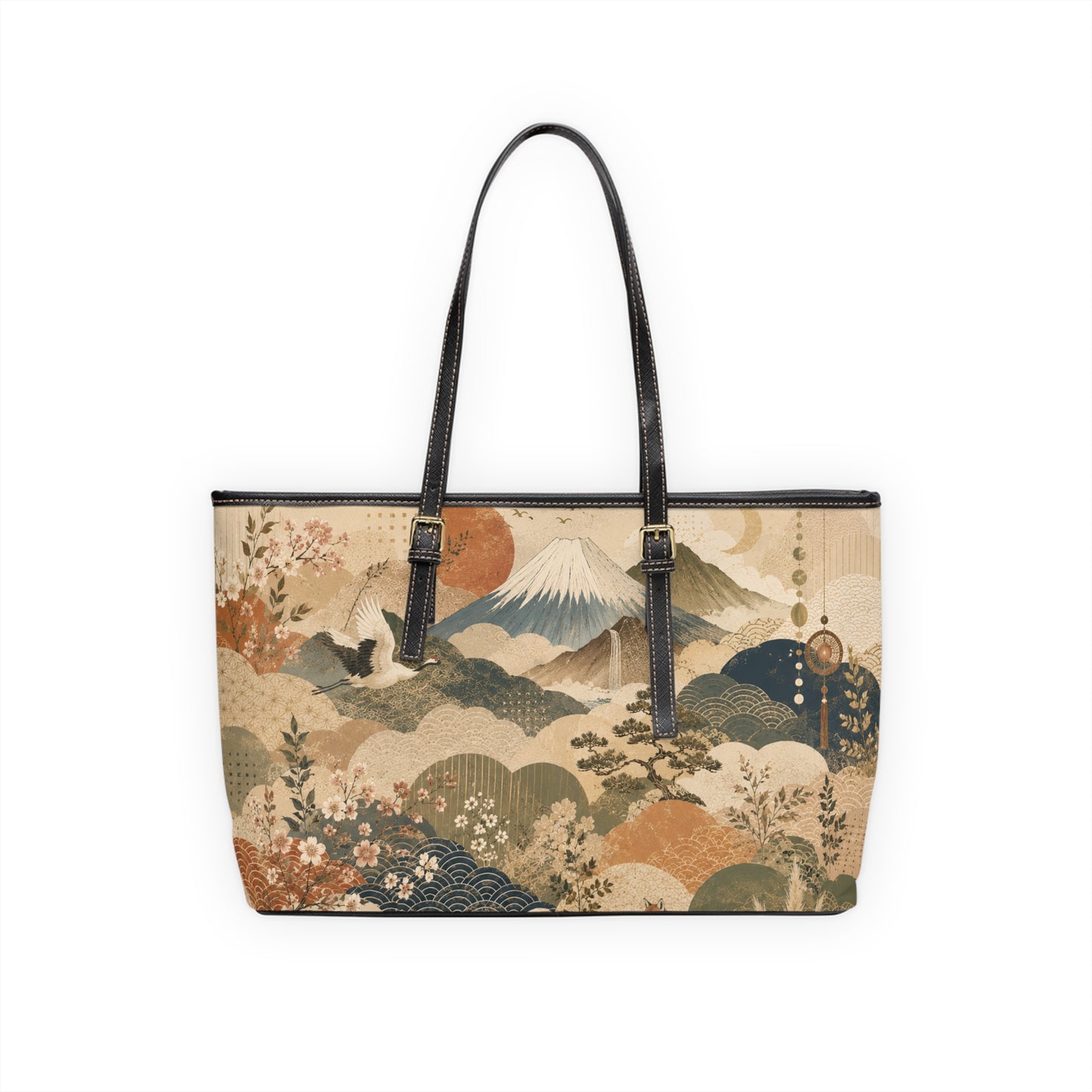 Vintage Japanese Painting Leather Shoulder Bag
