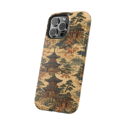 Vintage Japanese Temple Painting Magnetic Impact-Resistant iPhone Cases