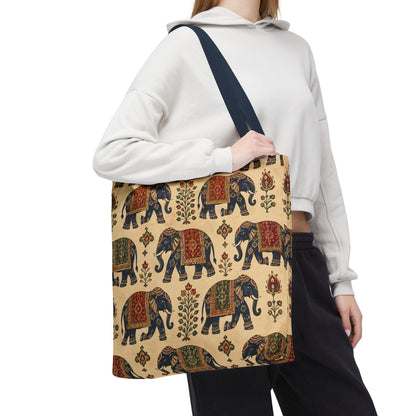 Indian Vintage Traditional Elephant Tapestry Full Art Tote Bag