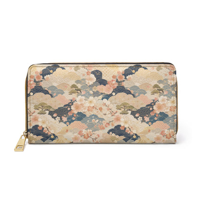 Vintage Japanese Blossom Wave Zipper Wallet