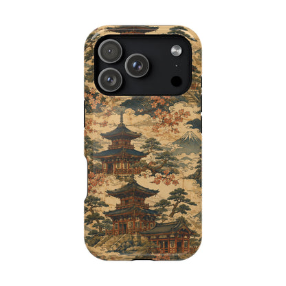 Vintage Japanese Temple Painting Magnetic Impact-Resistant iPhone Cases