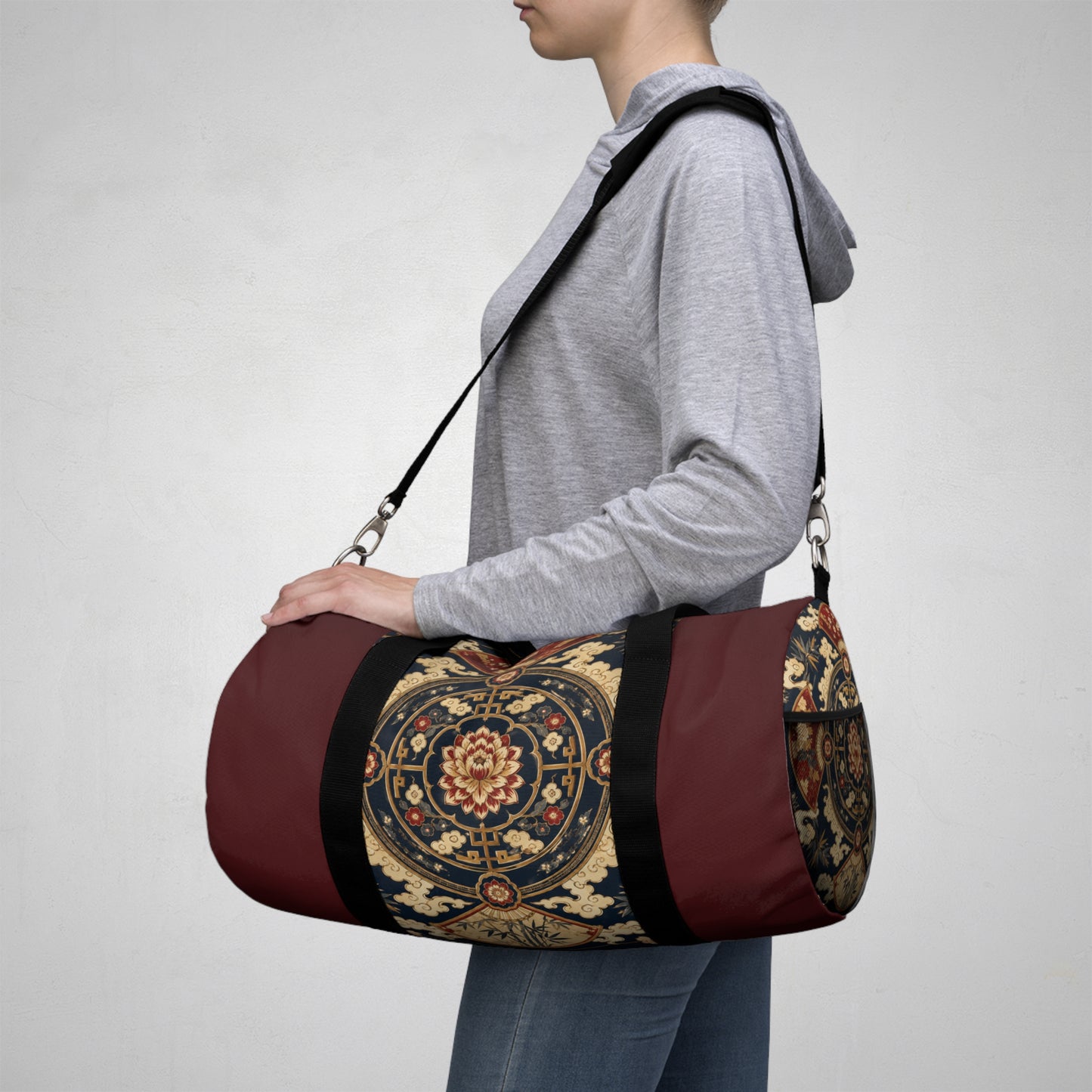 East Asian Mandala Maroon Red Duffel Gym Bag