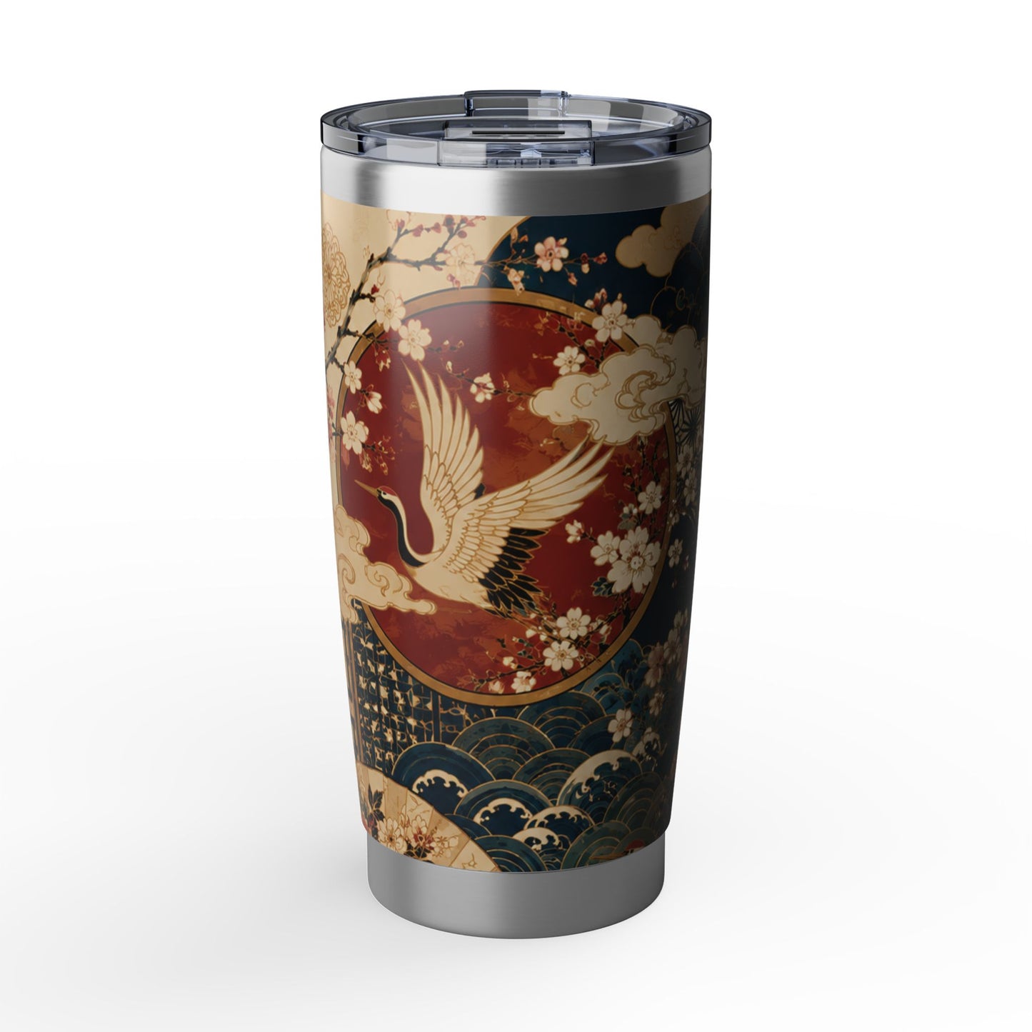 East Asian Floral Crane Tumblr l 20oz Stainless Steel Water Bottle