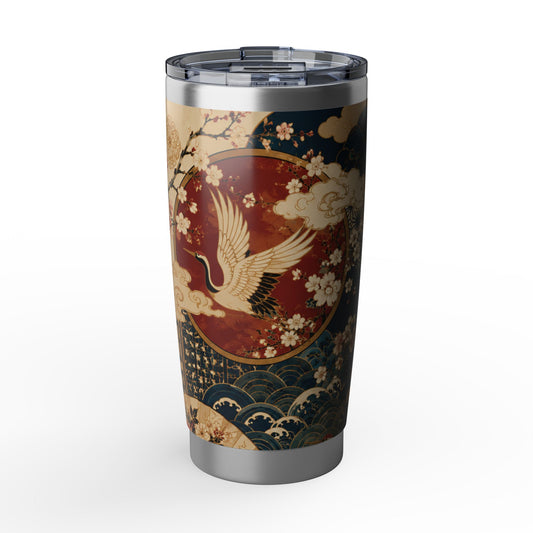 East Asian Floral Crane Tumblr l 20oz Stainless Steel Water Bottle