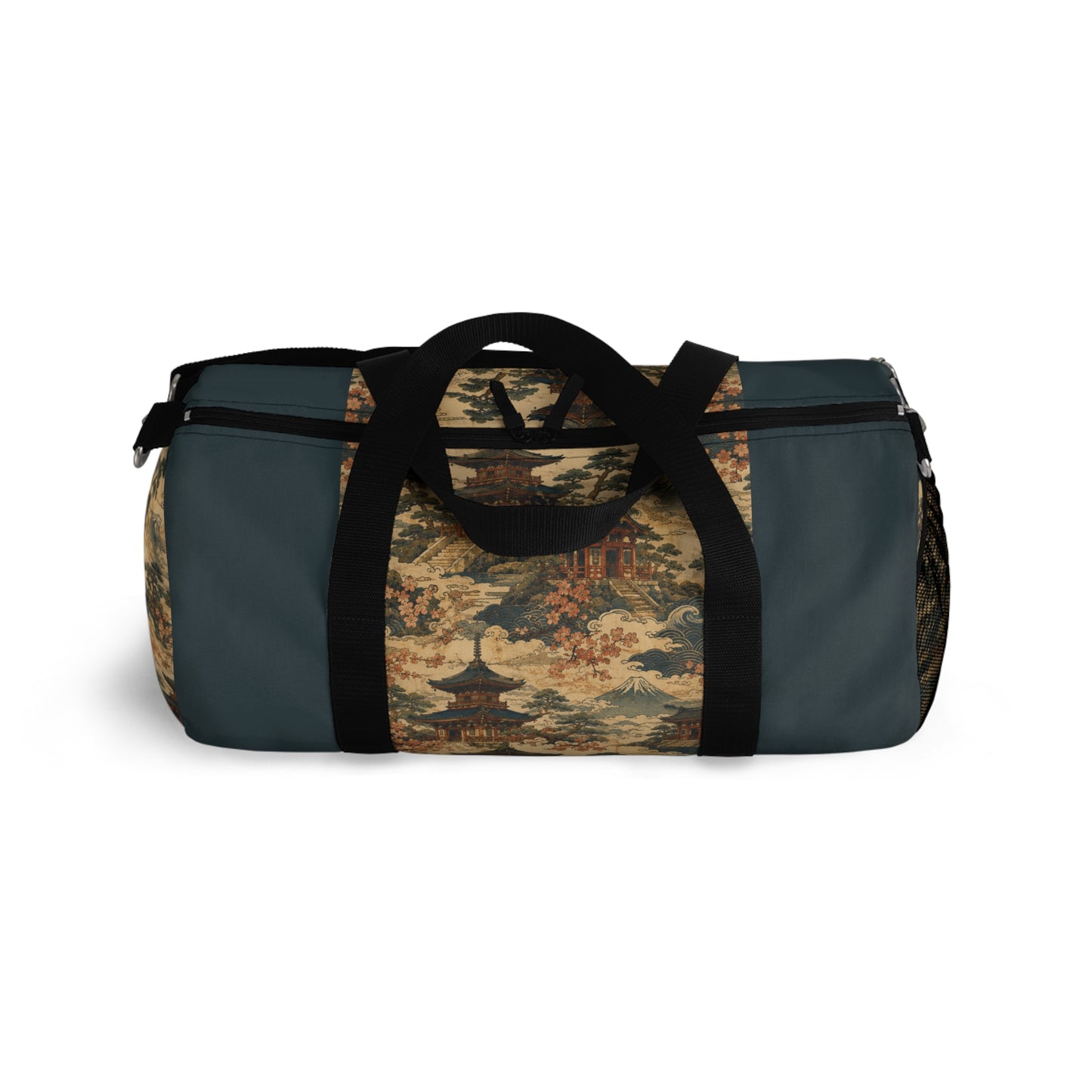 Vintage Japanese Dusty Peacock Temple Painting Duffel Gym Bag