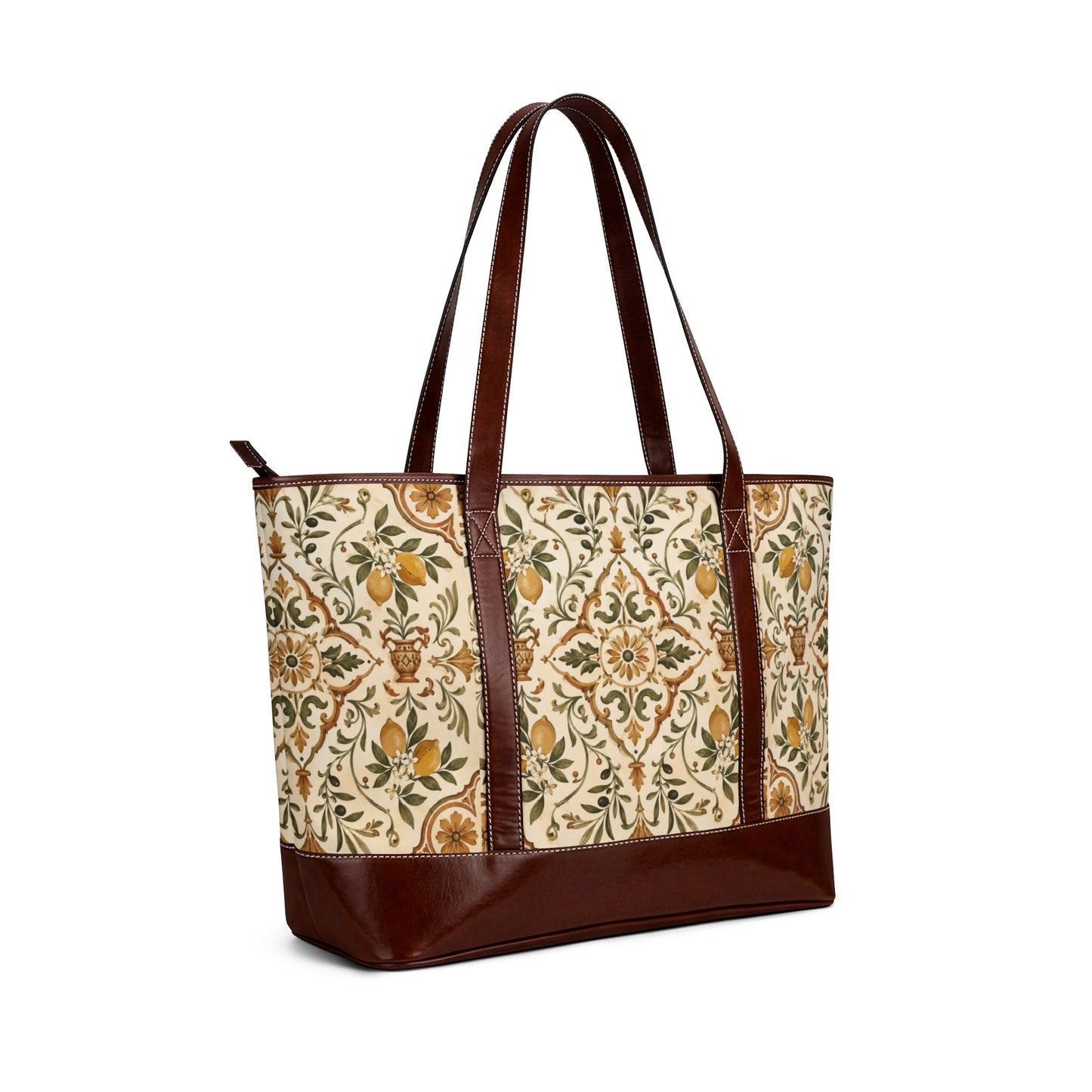 Mediterranean Moroccan Leather Trim Shoulder Tote Bag