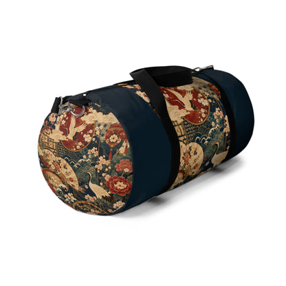 East Asian Floral Crane Navy Blue Duffel Gym Bag