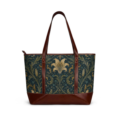 William Morris Damask Leather Trim Floral Shoulder Handbag Tote