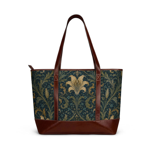 William Morris Damask Leather Trim Floral Shoulder Handbag Tote