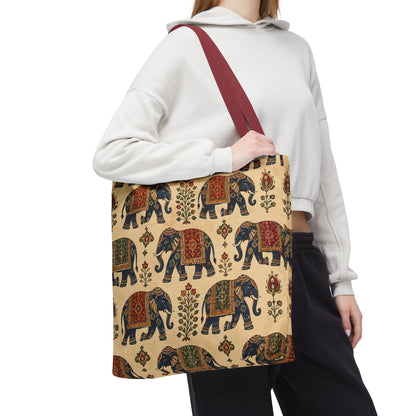 Indian Vintage Traditional Elephant Tapestry Full Art Tote Bag