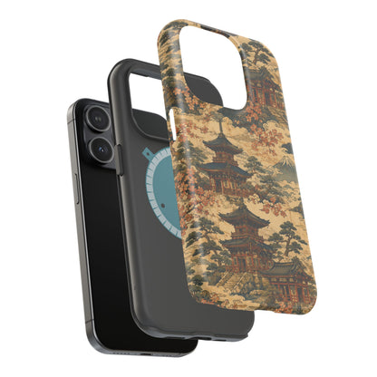 Vintage Japanese Temple Painting Magnetic Impact-Resistant iPhone Cases