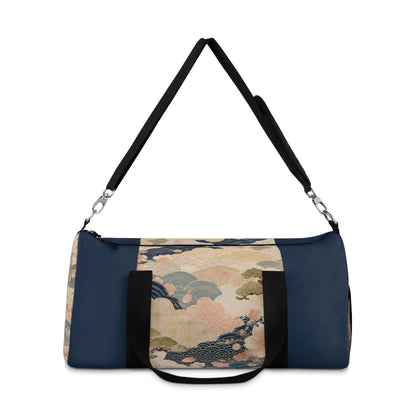 Vintage Japanese Navy Blue Wave & Clouds Duffel Bag
