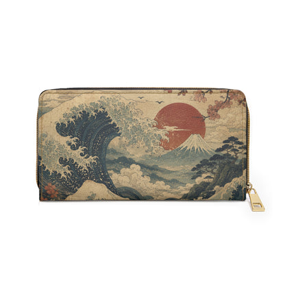 Vintage Japanese Wave Painting Zipper Wallet