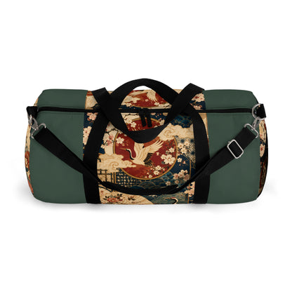 East Asian Floral Crane Sage Green Duffel Gym Bag