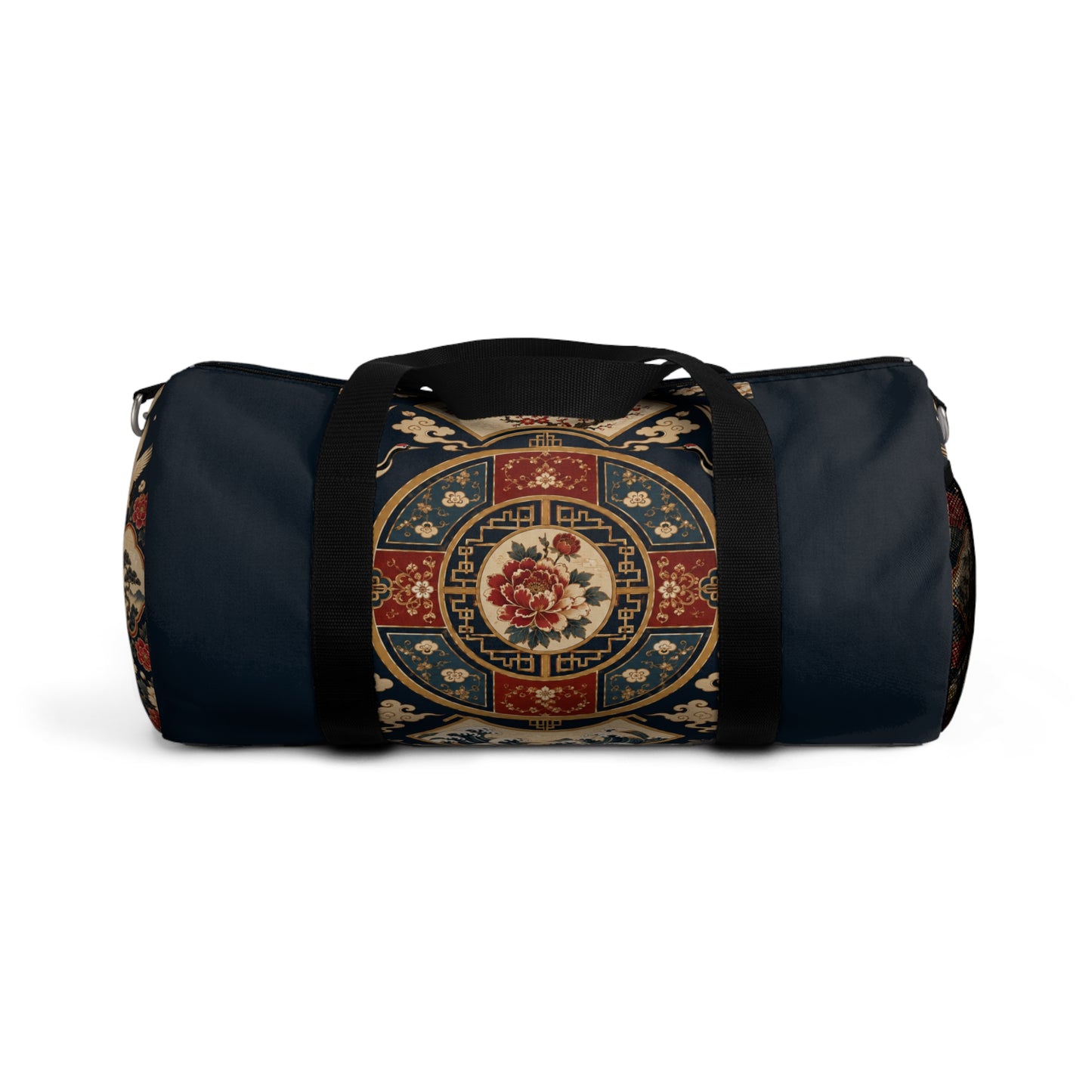 East Asian Oriental Medallion Navy Blue Duffel Gym Bag