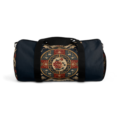 East Asian Oriental Medallion Navy Blue Duffel Gym Bag