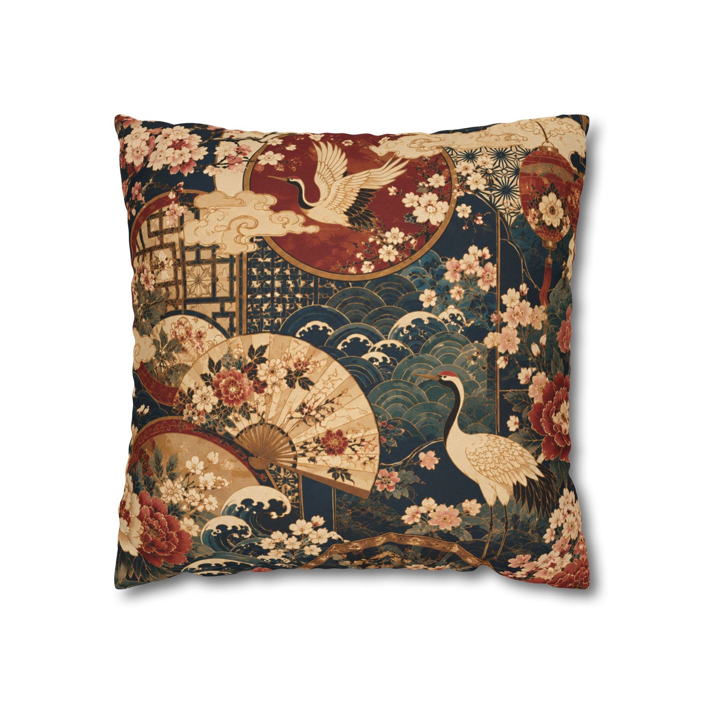 East Asian Floral Crane Pillow Case