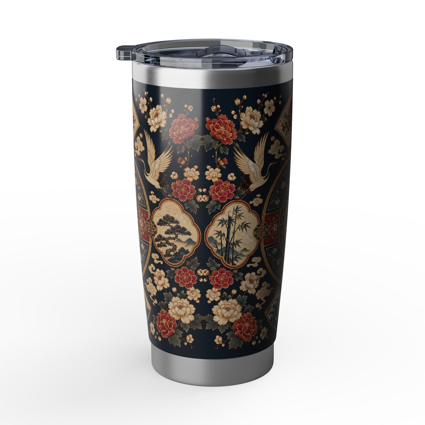 East Asian Oriental Floral Medallion Tumbler | 20oz Stainless Travel Cup