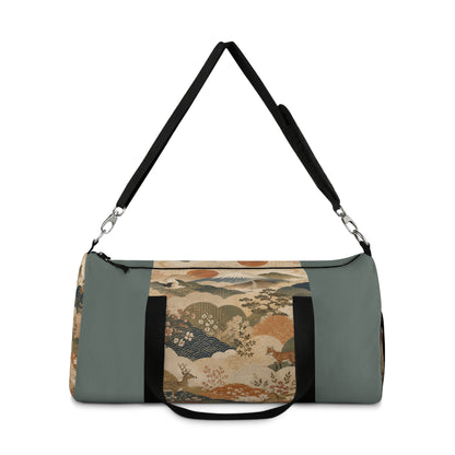 Vintage Japanese Cadet Blue Animal Landscape Duffel Gym Bag