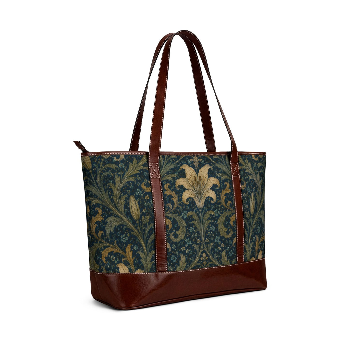 William Morris Damask Leather Trim Floral Shoulder Handbag Tote
