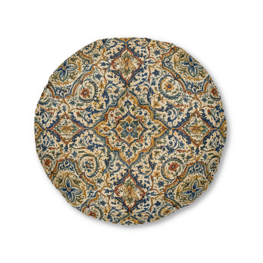 Doubled Exquisite Moroccan Round Tufted Floor Pillow