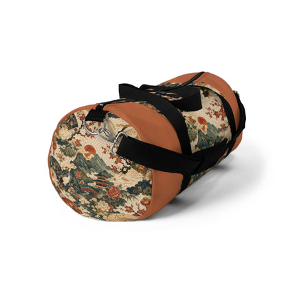 East Asian Vintage Landscape Papaya Orange Duffel Gym Bag