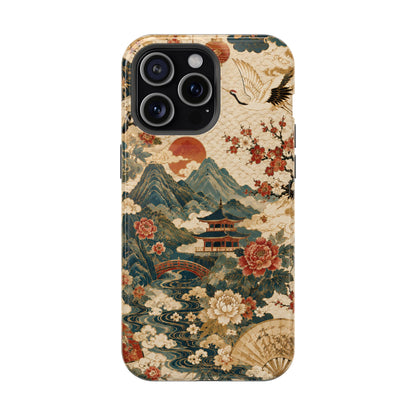 East Asian Vintage Landscape iPhone Case | Magnetic Impact-Resistant Case