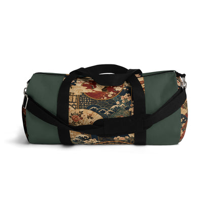 East Asian Floral Crane Sage Green Duffel Gym Bag
