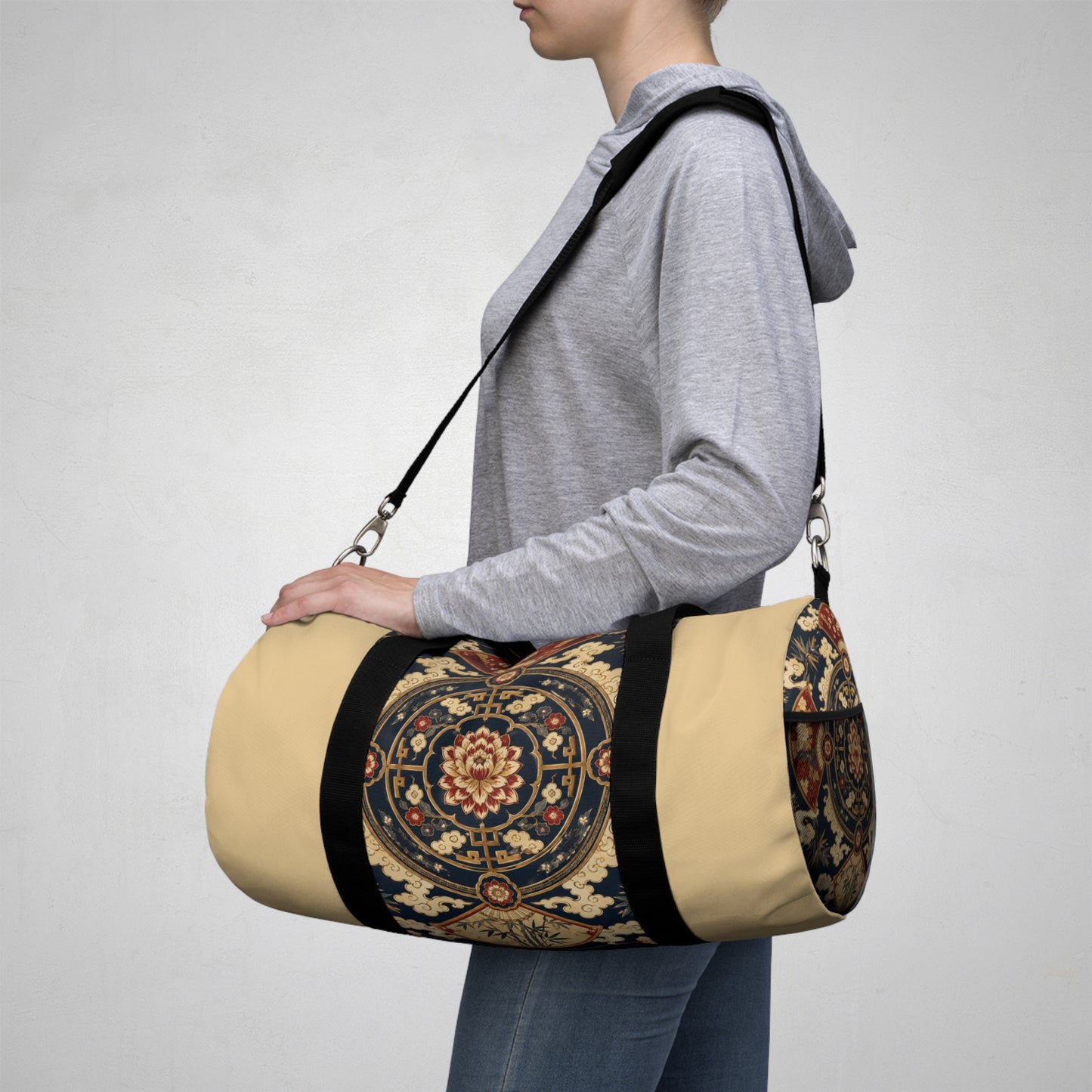 East Asian Mandala Beige Duffel Gym Bag